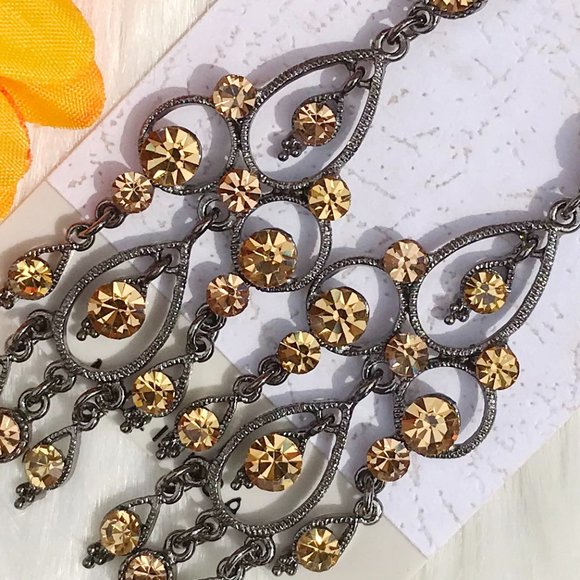 Earrings Rhinestone Boho Bling Jeweled Tassel Post Drop Dressy Dangles NWT - Picture 3 of 5